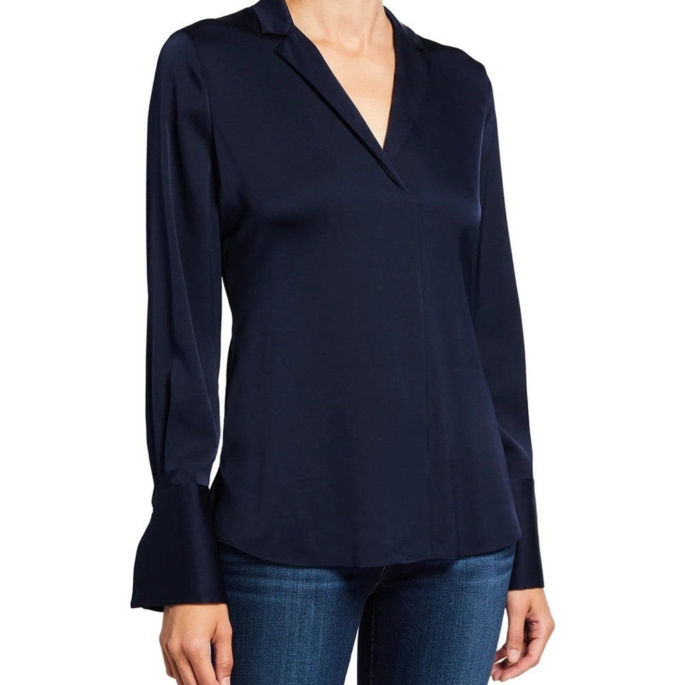 Kobi Halperin Rebekah Long-Sleeve Silk Blouse Sophisticated V-Neck Satin Size XS